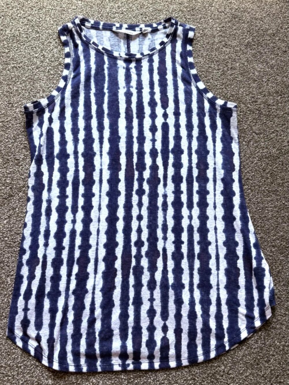 Athleta Women's Breezy Tank Top Shibori Tie Dye High Neck White Blue Stripe M